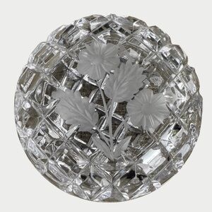Crystal Trinket Box Round Clear Cut & Etched Floral